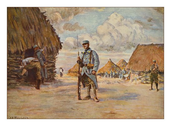 In front of troop shelters. Joseph-Felix Bouchor