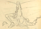 Part of a series of sketches of soldier's killed while crossing through wire-entanglements. Henry Camus.