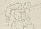 Part of a series of sketches of soldier's killed while crossing through wire-entanglements. Henry Camus.