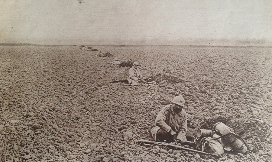 A skirmish line digging fighting positions in 1918.