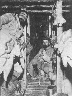 The cramped quarters of a French dugout.