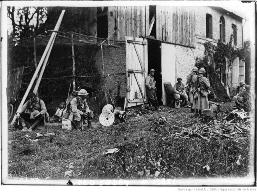 A group of soldiers recuperating after carrying out an attack in Champagne.