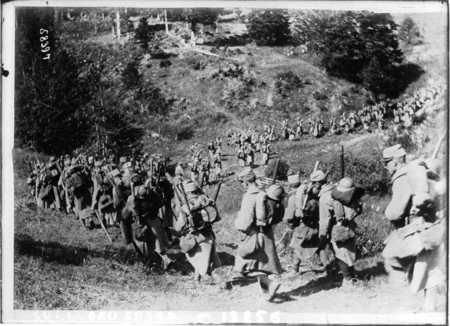 Reinforcements moving up to the front lines in the Argonne.