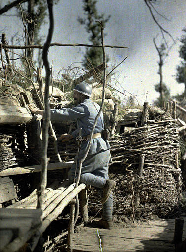 A Colonial soldier stands as lookout, Woods of Hirtzbach (Haut-Rhin), June 16, 1917.