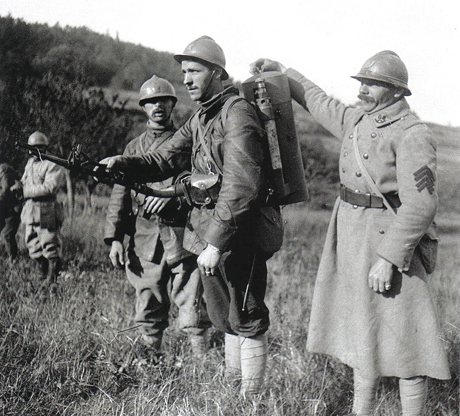 An engineer training with a P3 flame-thrower.