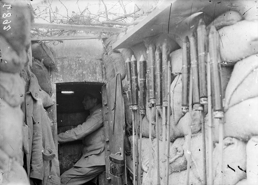 Signal rockets beside a fortified observation post.