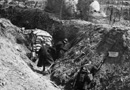 Zouaves react as a shell explodes near their trench at Fort de la Pompelle.