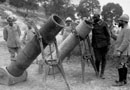 Steel enwrapped wooden trench mortars (257 mm), known as tuyau de poêle, firing a projectile 1.3 m long.