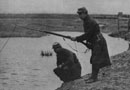 French soldiers with an improvised fishing rod. 