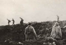 An incredible combat photo showing French hand grenadiers dashing forward and clearing the ground of enemy.