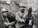 A soldier prepares to fire a trench mortar or 