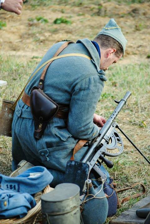 Sgt. Contamine works on the M15 automatic-rifle (Chauchat). Old Bethpage Restoration Village, NY, November 2013.