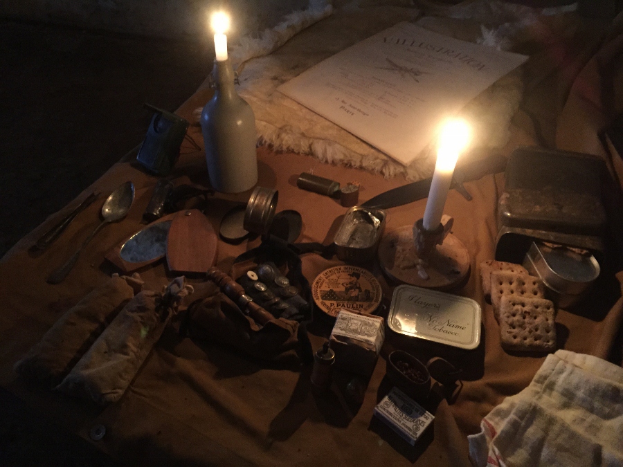 A display of original personal items of the soldier, Fort Mifflin 2015.