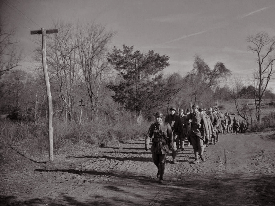 The Bataillon Francais marches up to the front, Nov. 2014.