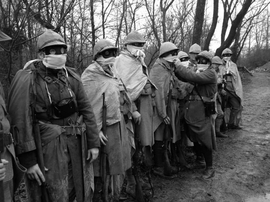 Lieut. Cartier inspects the gas masks of the men, December 2014