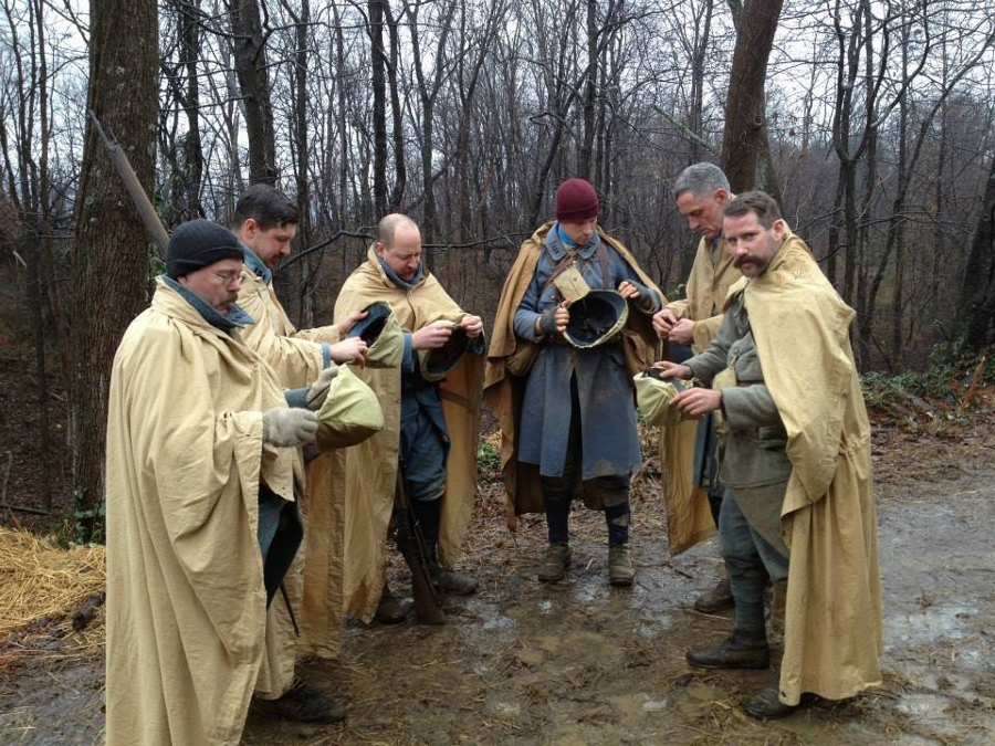 Fitting covers onto the helmets, December 2014