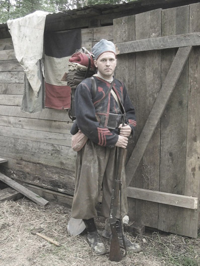 Mathieu William shows off his zouave kit, June 2004.