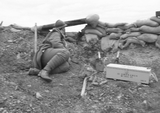Sdt. Auguste Gerard (18th RI) on look-out, Battle of the Somme event, October 2006.