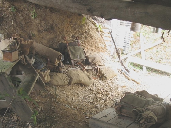 Small shelter in first-line trench, Battle of the Somme event, October 2006.