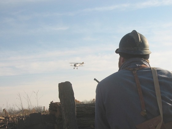 Sdt. Petit looks on as an Allied fighter plane makes a pass on the German lines, November 2006.