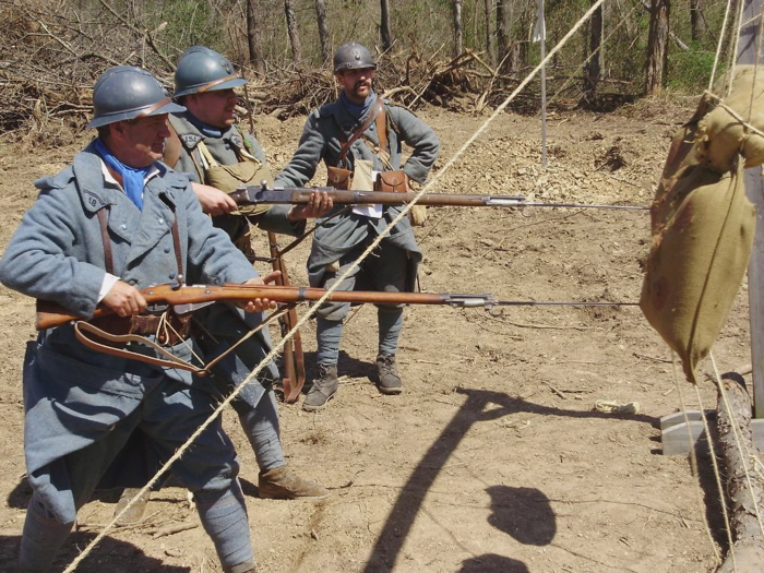 French composite company conducting bayonet drill, returning to the 