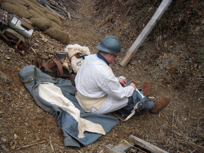 Cpt. Picard uses some down time to mend his clothes, Nov. 2010.