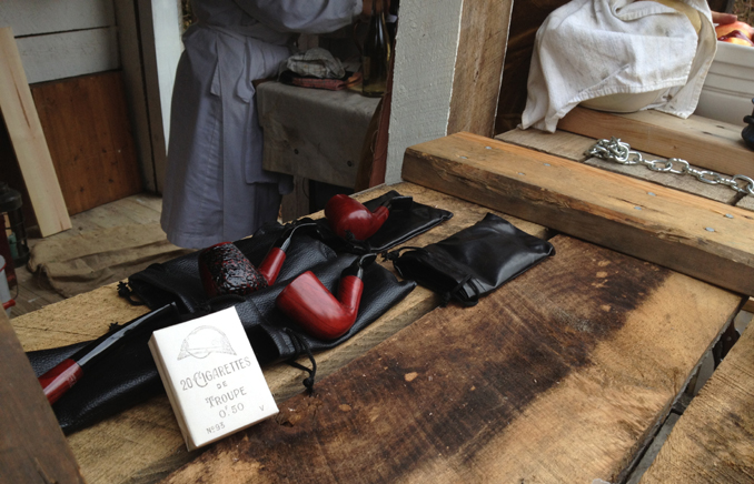 Pipes and cigarettes: some of the many items offered for purchase at the French company co-op shop, Nov. 2012.