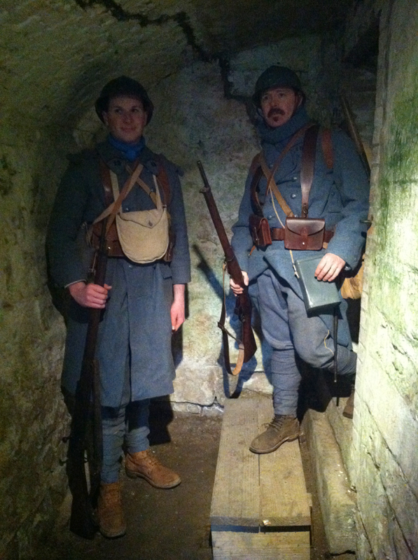 Sdt. Cardet and Sdt. Rouland in a subterranean passage at Fort Mifflin, March 2013.