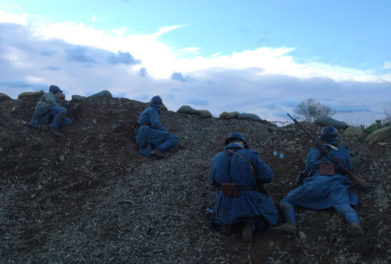 Poilus in position in an advanced post set up in a mine crater. Newville, April 2013.