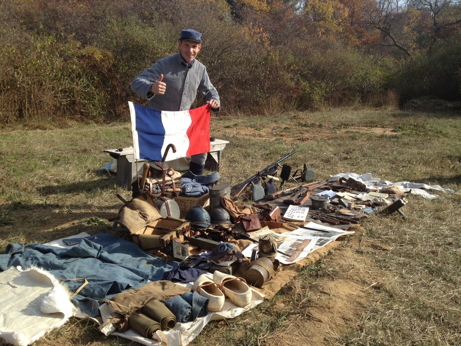 Sdt. Nicolas shows what it's all about: respect for la Tricolore! Old Bethpage Restoration Village, NY, November 2013.