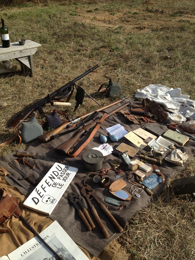 Sdt. Nicolas and Sgt. Contamine lay out their Great War bling for the public. Old Bethpage Restoration Village, NY, November 2013.