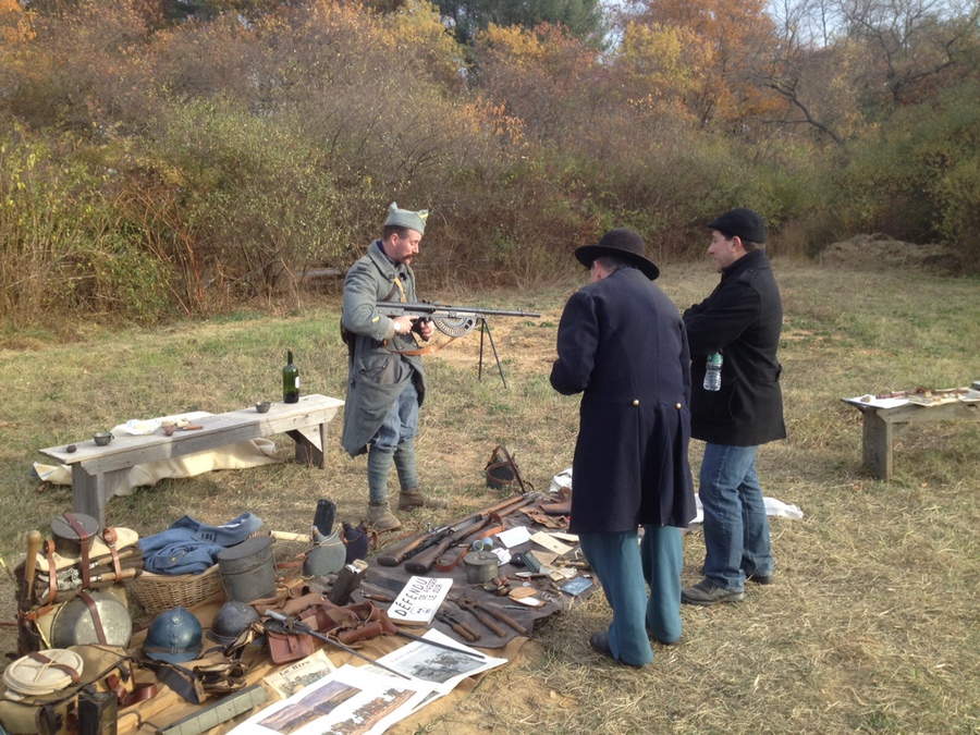 Sgt. Contamine shows off the M15 automatic-rifle (Chauchat) to the public. Old Bethpage Restoration Village, NY, November 2013.