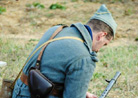 Sgt. Contamine works on the M15 automatic-rifle (Chauchat). Old Bethpage Restoration Village, NY, November 2013.