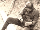 Sgt. Contamine sits down to enjoy 'la soupe', April 2008.