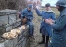 Sdt. Pernot's first-course of dinner is served: Pissaladière and pinard. Fort Mifflin, March 2013