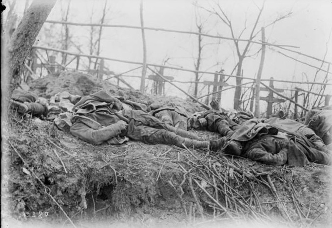 French soldiers awaiting burial.