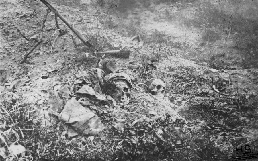 German remains lie amongst the debris at Verdun. 