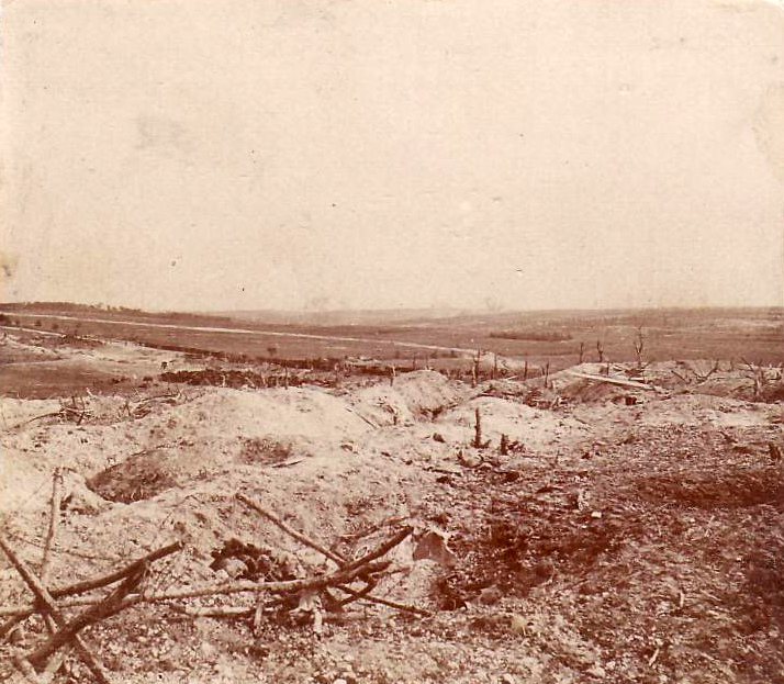 Shells explode on the horizon in this photo taken in Champagne.