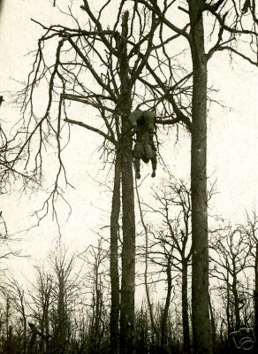 Another soldier blown into a tree by a shell blast.