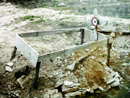 A lonely grave adorned with a cockade.